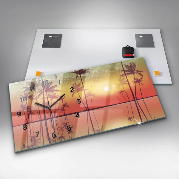 Ceas orizontale de perete din sticlă Palmieri tropicali