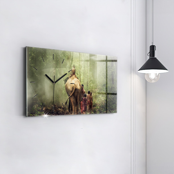 Ceas orizontale de perete din sticlă Copii care conduc un elefant