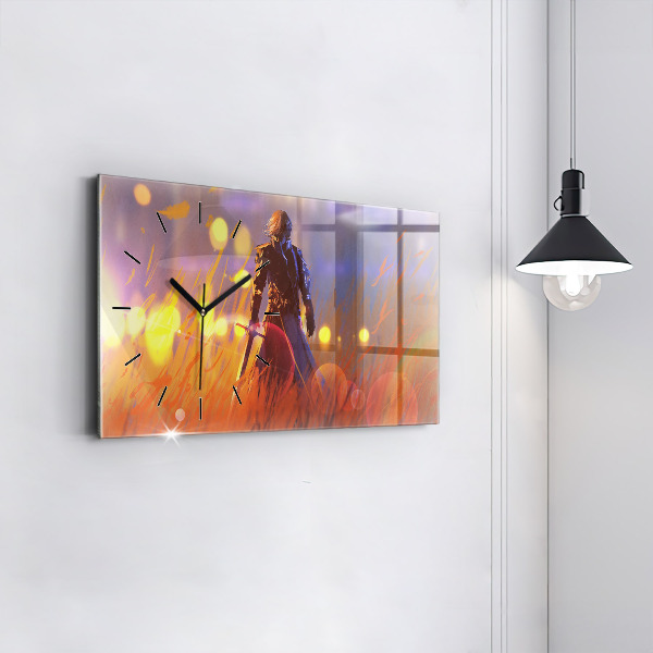 Ceas orizontale de perete din sticlă Cavaler cu o sabie