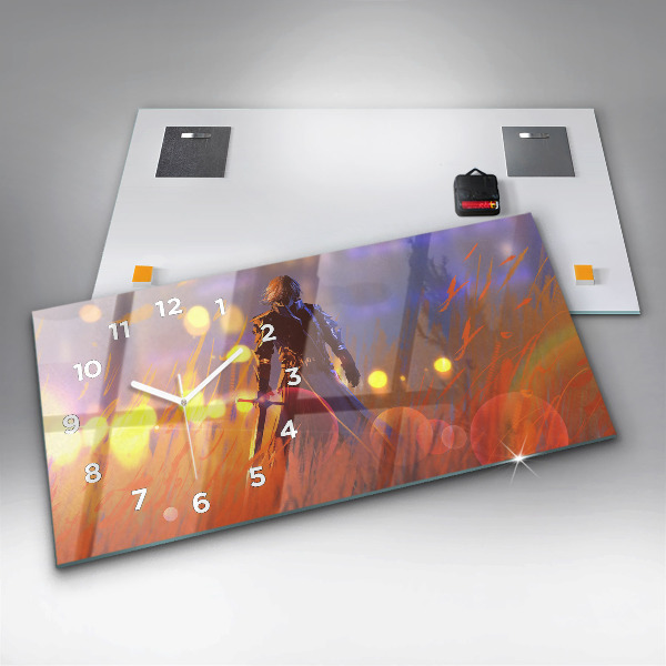 Ceas orizontale de perete din sticlă Cavaler cu o sabie