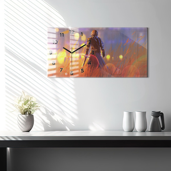 Ceas orizontale de perete din sticlă Cavaler cu o sabie