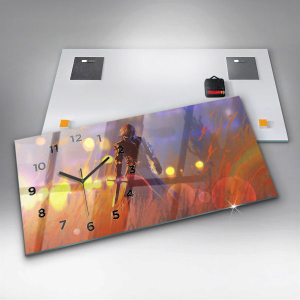 Ceas orizontale de perete din sticlă Cavaler cu o sabie