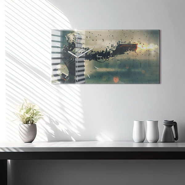 Ceas orizontale de perete din sticlă Joc cu arme letale