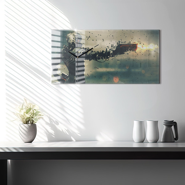 Ceas orizontale de perete din sticlă Joc cu arme letale