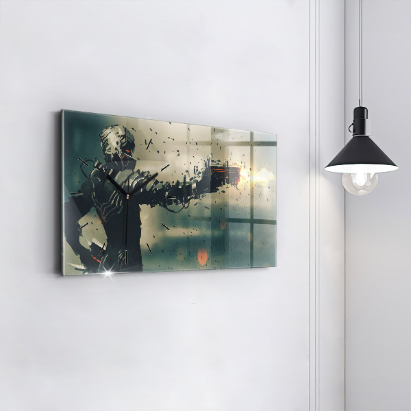 Ceas orizontale de perete din sticlă Joc cu arme letale