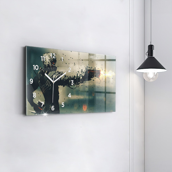 Ceas orizontale de perete din sticlă Joc cu arme letale