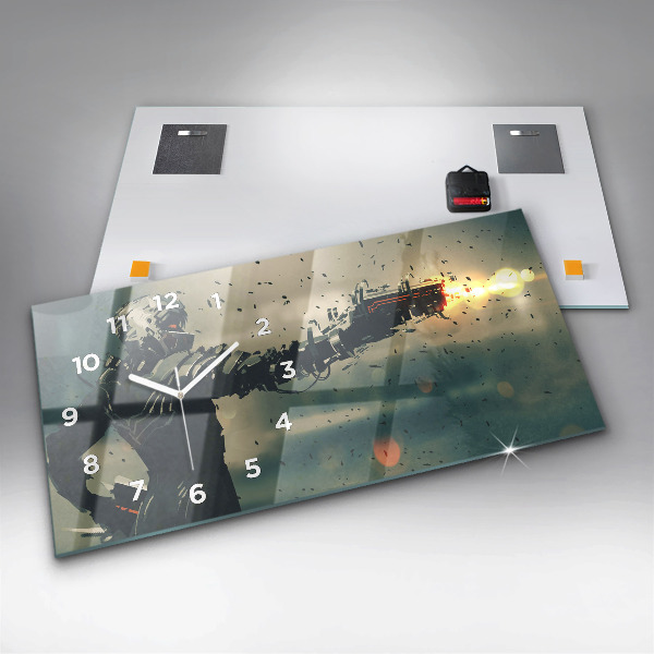 Ceas orizontale de perete din sticlă Joc cu arme letale