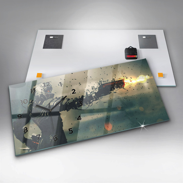 Ceas orizontale de perete din sticlă Joc cu arme letale