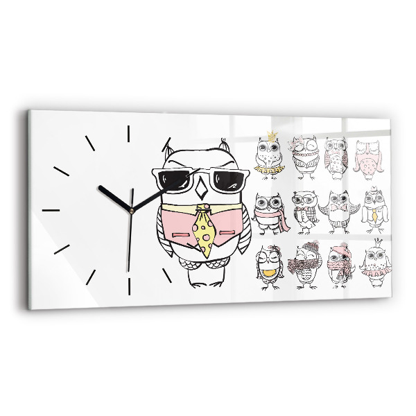 Ceas orizontale de perete din sticlă Poster de epocă cu bufnițe