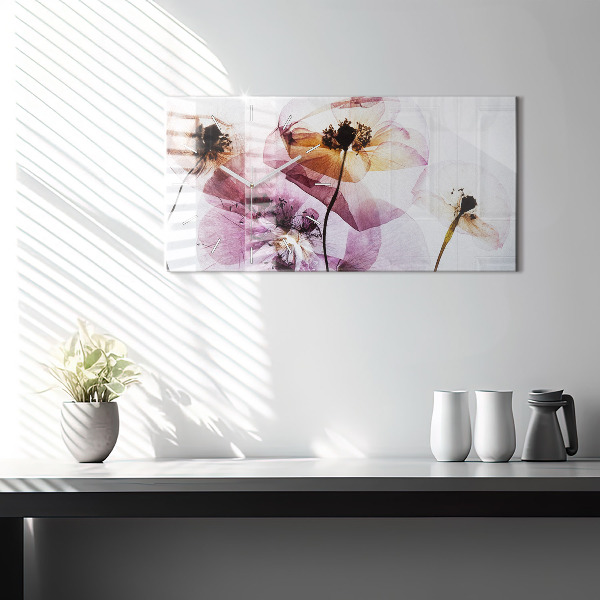 Ceas orizontale de perete din sticlă Flori uscate de maci