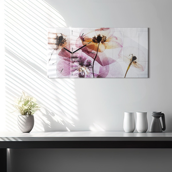 Ceas orizontale de perete din sticlă Flori uscate de maci