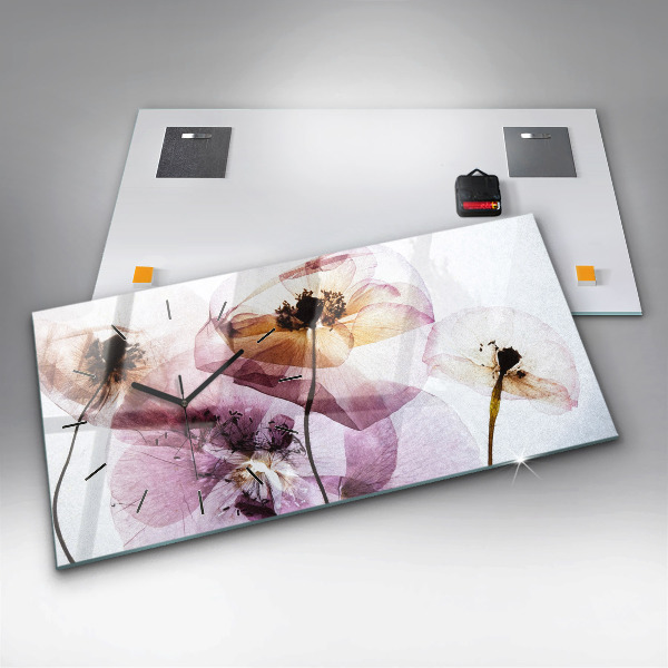 Ceas orizontale de perete din sticlă Flori uscate de maci