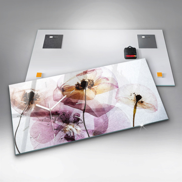 Ceas orizontale de perete din sticlă Flori uscate de maci