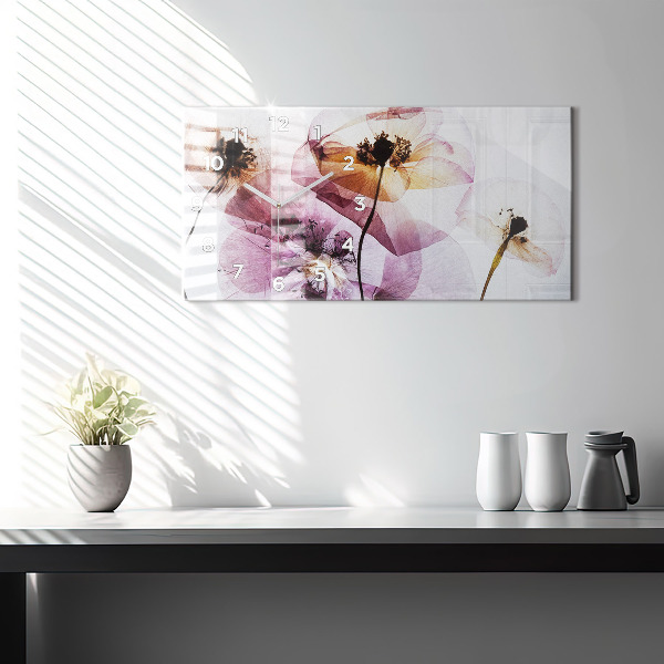 Ceas orizontale de perete din sticlă Flori uscate de maci