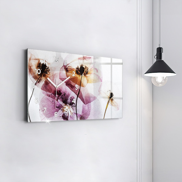 Ceas orizontale de perete din sticlă Flori uscate de maci