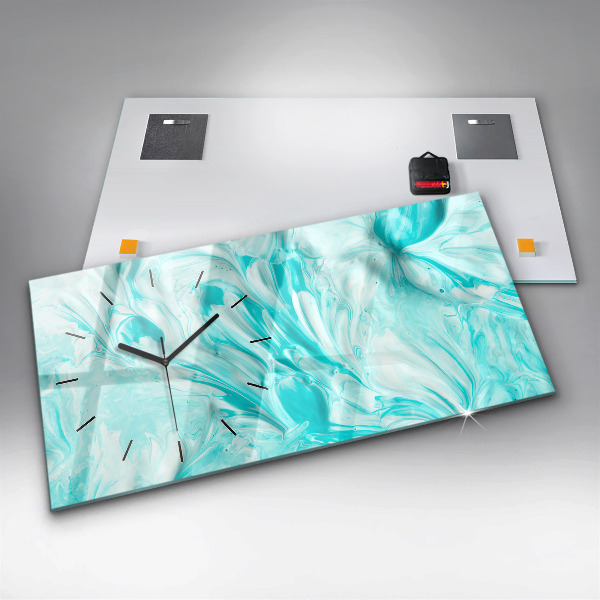 Ceas orizontale de perete din sticlă Abstracția albastră