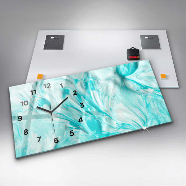 Ceas orizontale de perete din sticlă Abstracția albastră