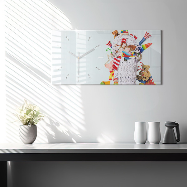 Ceas orizontale de perete din sticlă Coș de răchită cu jucării