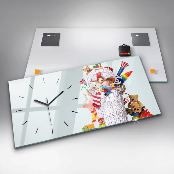 Ceas orizontale de perete din sticlă Coș de răchită cu jucării