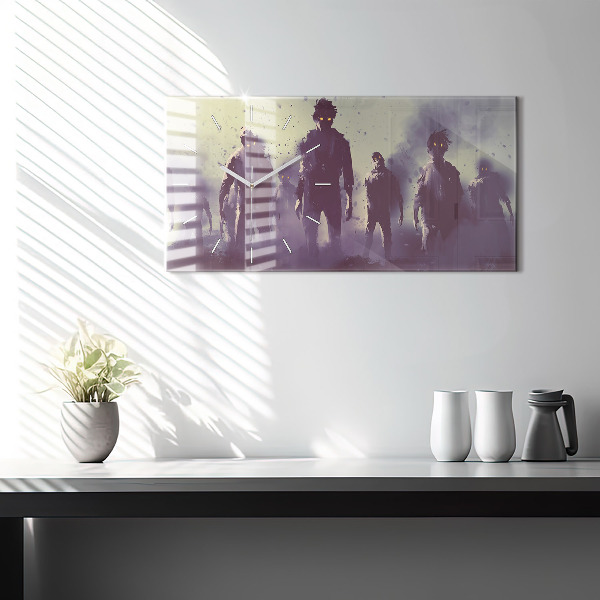 Ceas orizontale de perete din sticlă Zombi noaptea - Halloween