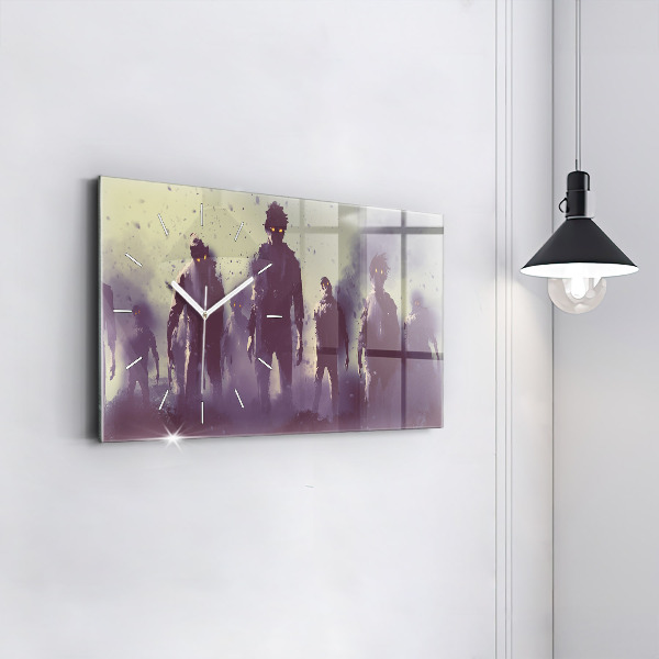 Ceas orizontale de perete din sticlă Zombi noaptea - Halloween