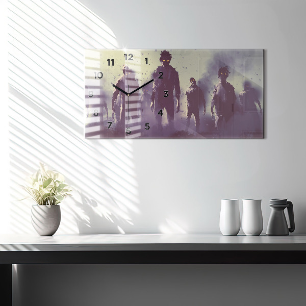 Ceas orizontale de perete din sticlă Zombi noaptea - Halloween