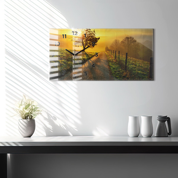 Ceas orizontale de perete din sticlă Ceață la răsărit