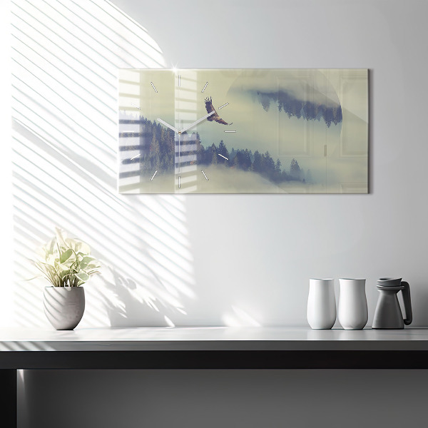Ceas orizontale de perete din sticlă Pădurea Vulturului Cețos