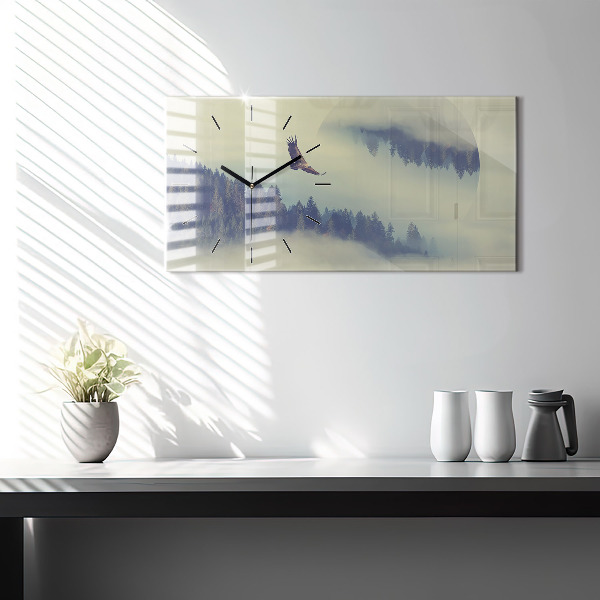Ceas orizontale de perete din sticlă Pădurea Vulturului Cețos