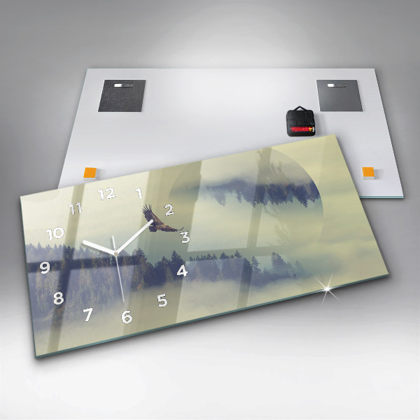 Ceas orizontale de perete din sticlă Pădurea Vulturului Cețos