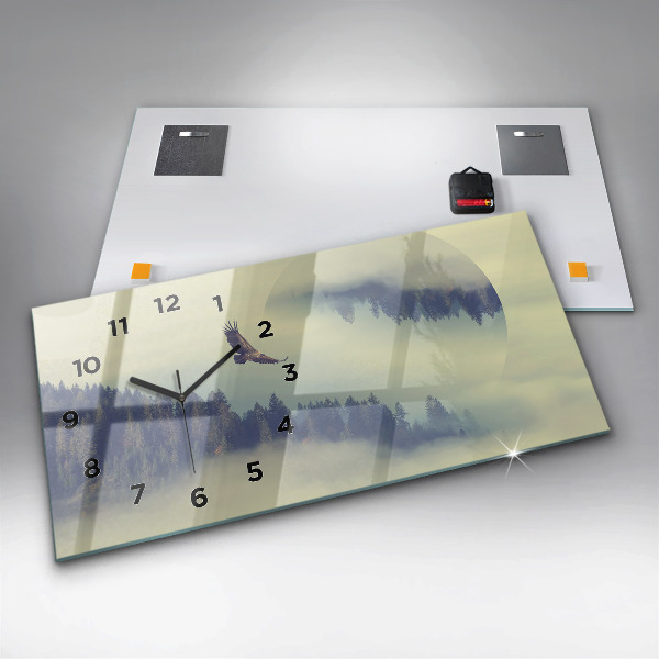 Ceas orizontale de perete din sticlă Pădurea Vulturului Cețos