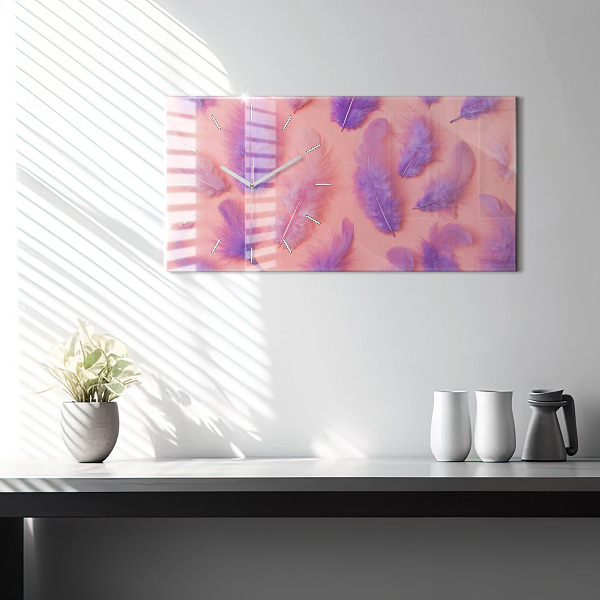 Ceas orizontale de perete din sticlă Pene colorate