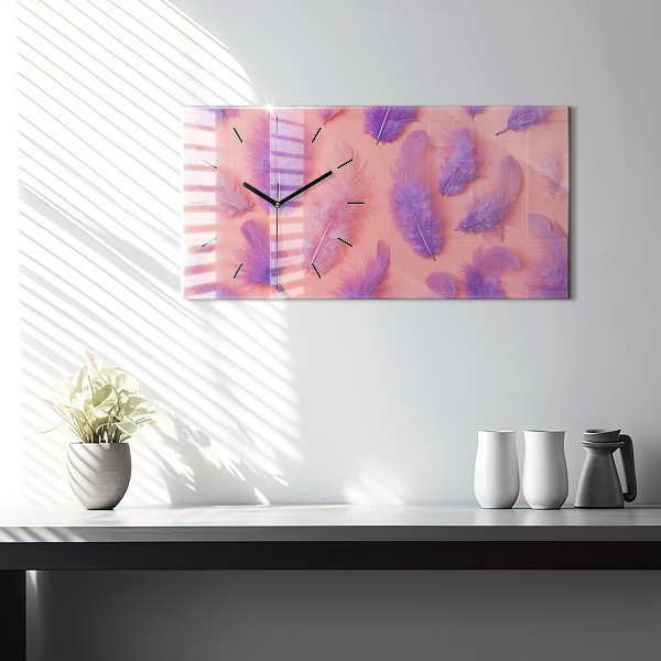 Ceas orizontale de perete din sticlă Pene colorate