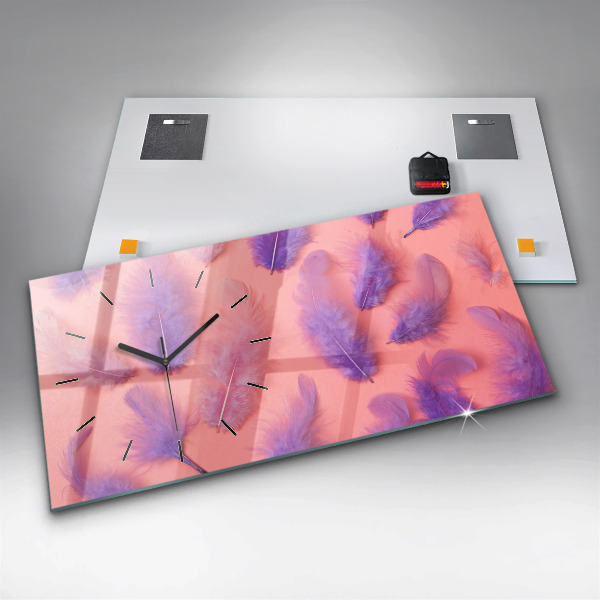 Ceas orizontale de perete din sticlă Pene colorate