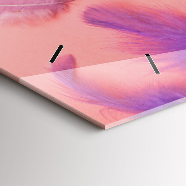 Ceas orizontale de perete din sticlă Pene colorate