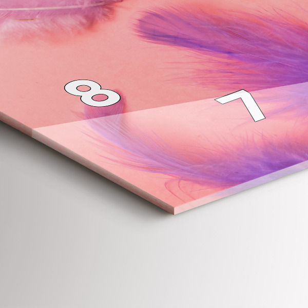 Ceas orizontale de perete din sticlă Pene colorate