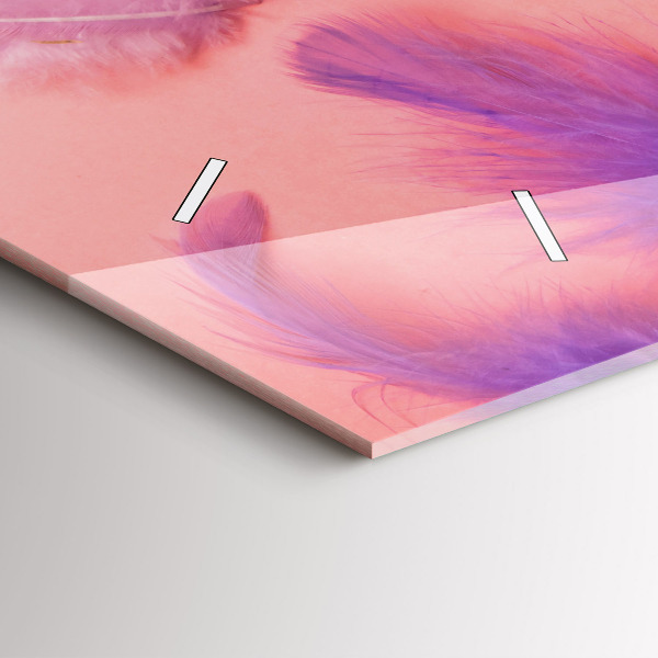 Ceas orizontale de perete din sticlă Pene colorate