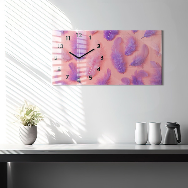 Ceas orizontale de perete din sticlă Pene colorate