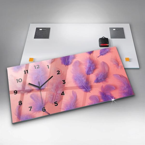 Ceas orizontale de perete din sticlă Pene colorate