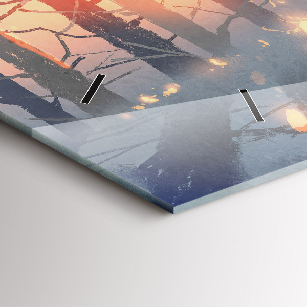 Ceas orizontale de perete din sticlă Peisaj de iarnă cu copaci