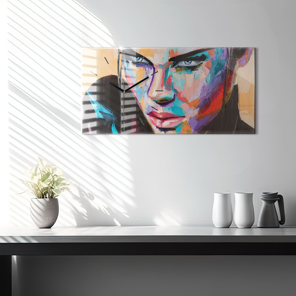 Ceas orizontale de perete din sticlă Portretul unei femei