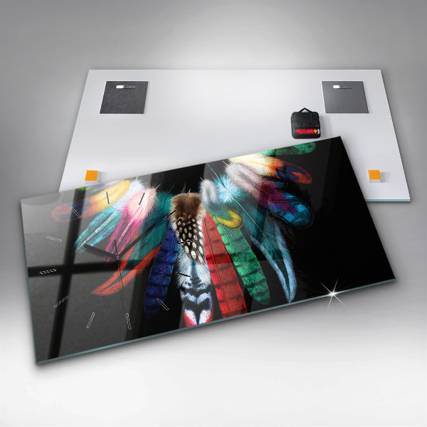 Ceas orizontale de perete din sticlă Pene de păsări colorate