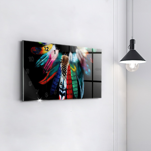 Ceas orizontale de perete din sticlă Pene de păsări colorate