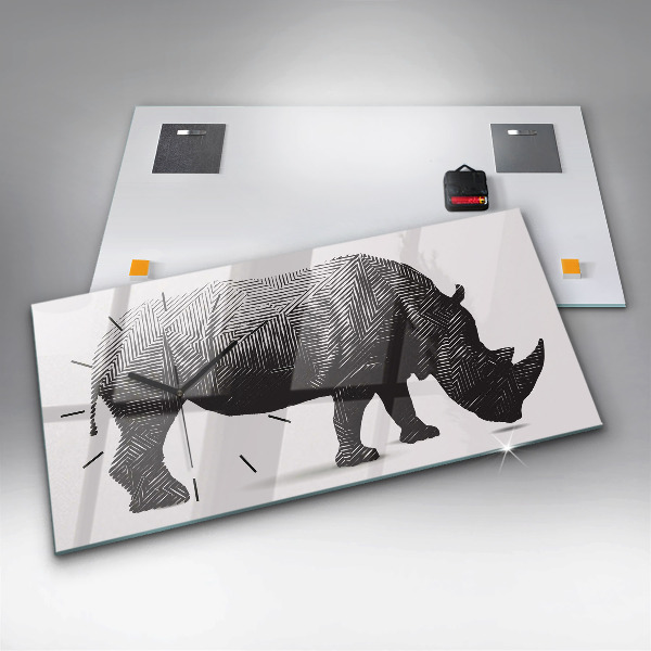 Ceas orizontale de perete din sticlă Linia de artă a rinocerului