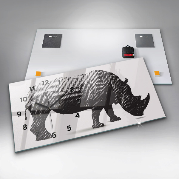 Ceas orizontale de perete din sticlă Linia de artă a rinocerului