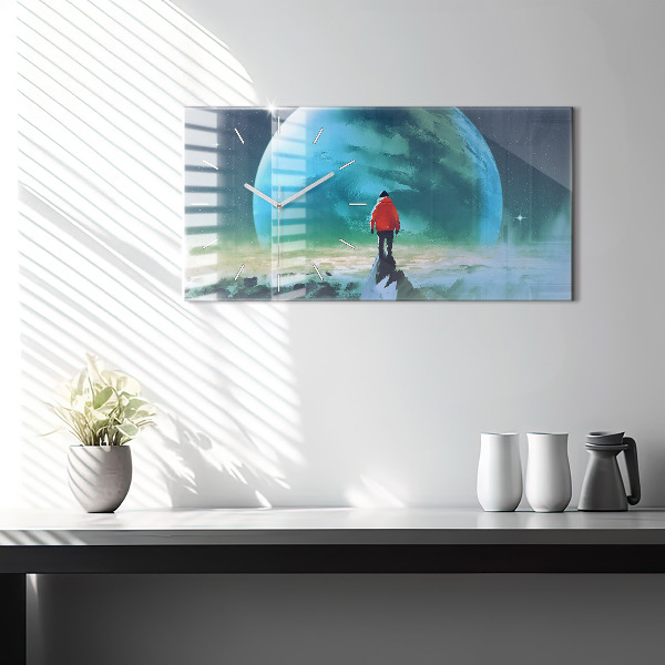 Ceas orizontale de perete din sticlă Omul pe lună