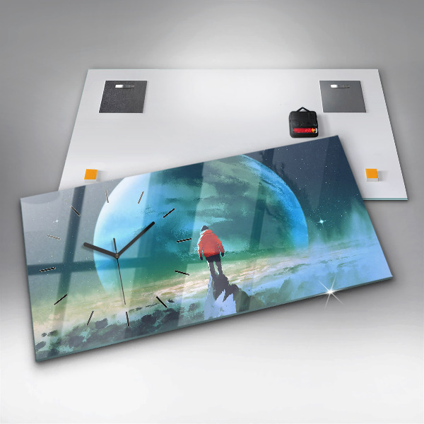 Ceas orizontale de perete din sticlă Omul pe lună