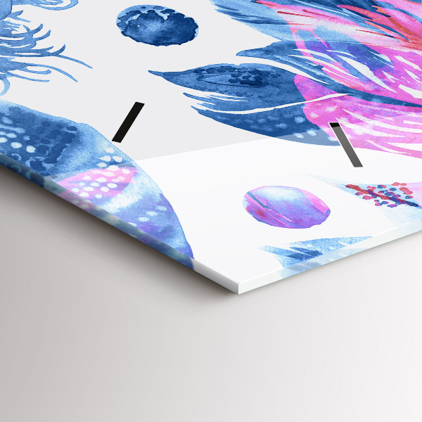 Ceas orizontale de perete din sticlă Pene colorate