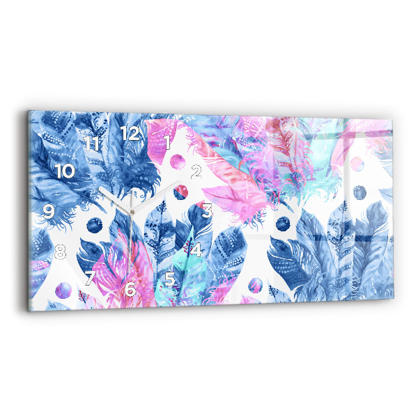 Ceas orizontale de perete din sticlă Pene colorate