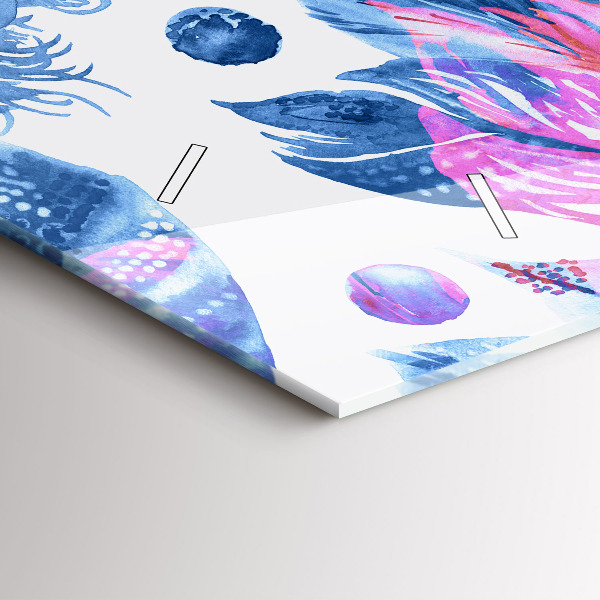 Ceas orizontale de perete din sticlă Pene colorate